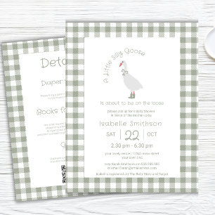 Invitación Sage Green Silly Little Goose Baby Shower QR Code