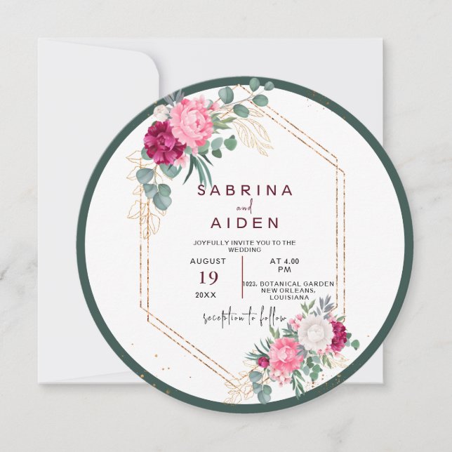 Invitación Sage Green simple | Boda Floral rosa Rubor (Anverso)