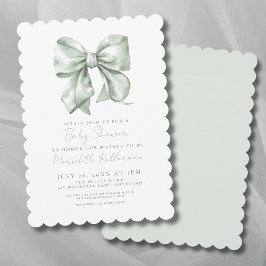 Invitación Sage Green Simple Bow Baby Shower