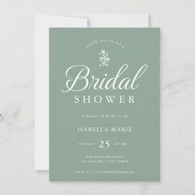 Invitación Sage Green Simple Minimal Bridal Shower Invitation (Anverso)