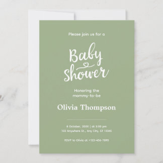 Invitación Sage Green Simple Minimalista Cute Baby Shower