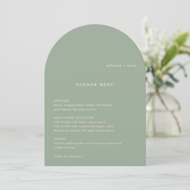 Invitación Sage Green Simple Modern Wedding Menu (Anverso de pie)