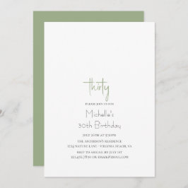 Invitación Sage Green Simple Moderno Minimalista 30 cumpleaño