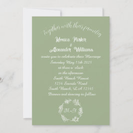Invitación Sage Green Simple Moderno Monogramado Boda