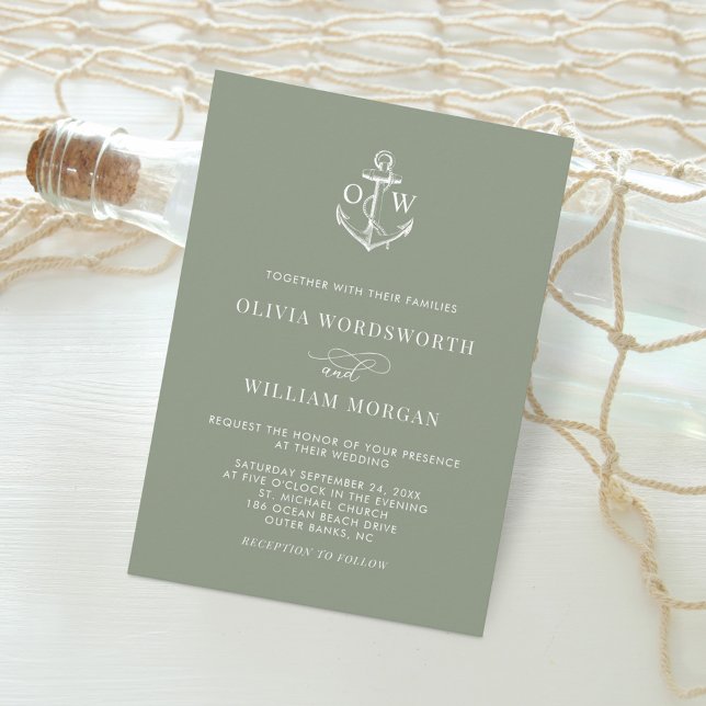 Invitación Sage Green Simple Nautical Anchor Monograma Boda (Subido por el creador)