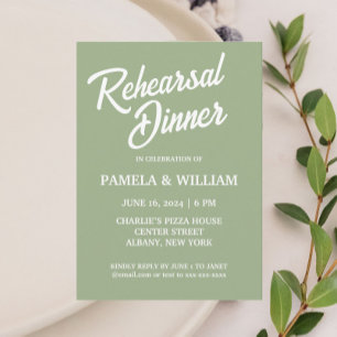 Invitación Sage Green Simple Style Boda Ensayo Cena