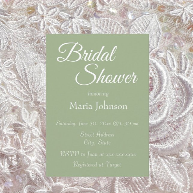 Invitación Sage Green Simple Style Brillante Shower (In Situ Wedding)