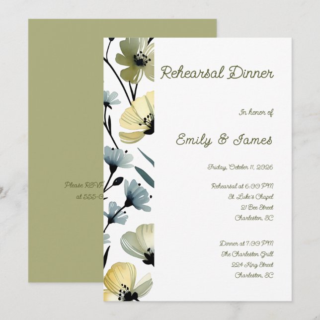 Invitación Sage Green & Soft Yellow Botanical Wedding (Anverso / Reverso)