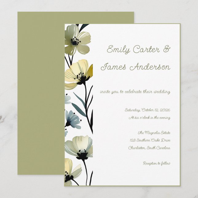 Invitación Sage Green & Soft Yellow Botanical Wedding (Anverso / Reverso)