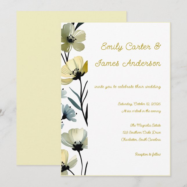 Invitación Sage Green & Soft Yellow Botanical Wedding (Anverso / Reverso)