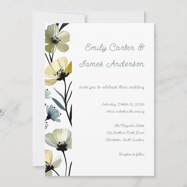 Invitación Sage Green & Soft Yellow Botanical Wedding (Anverso)