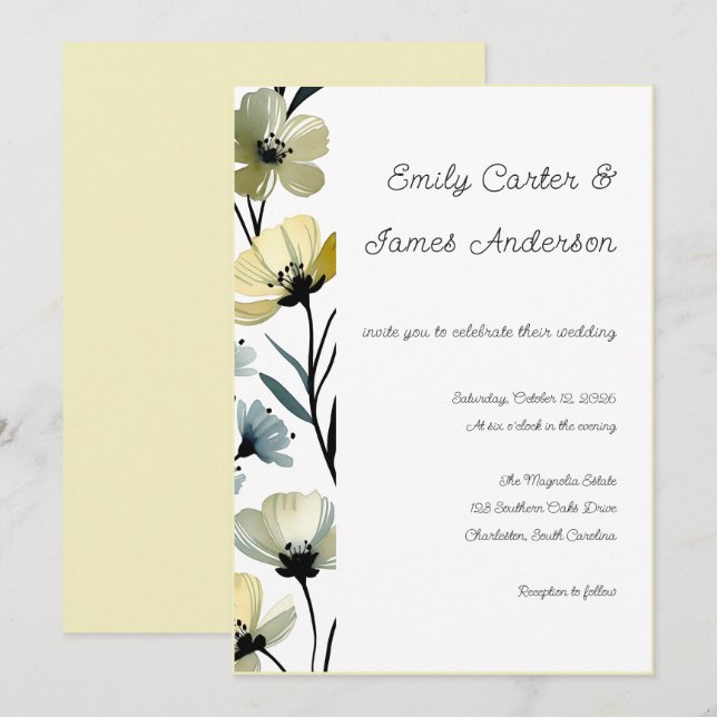 Invitación Sage Green & Soft Yellow Botanical Wedding (Anverso / Reverso)