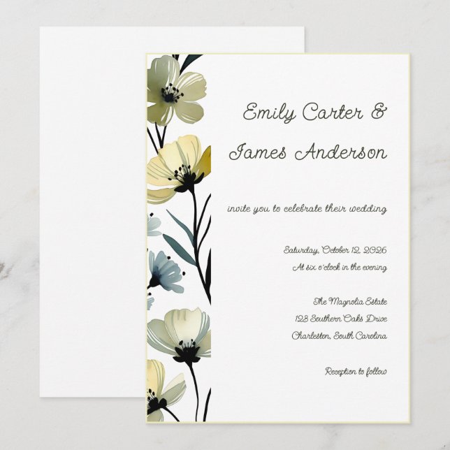 Invitación Sage Green & Soft Yellow Botanical Wedding (Anverso / Reverso)