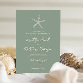 Invitación Sage Green Starfish Beach Destination Wedding