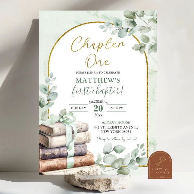 Invitación Sage Green Storybook Chapter One Birday In (Subido por el creador)