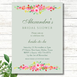 Invitación Sage Green Strawberry Pink Peony Shower