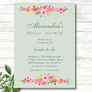 Invitación Sage Green Strawberry Pink Peony Shower