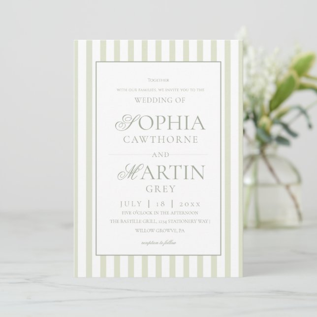 Invitación Sage Green Striped Wedding  (Anverso de pie)