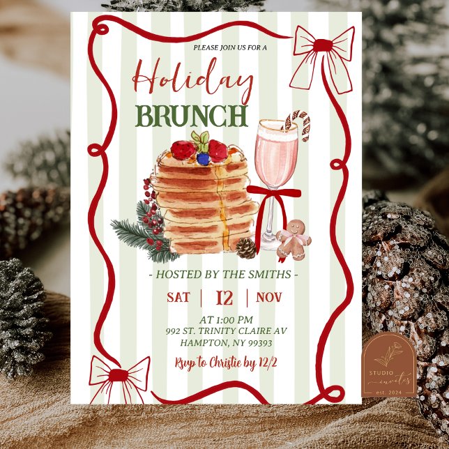 Invitación Sage Green Stripes Christmas Holiday Brunch (Subido por el creador)