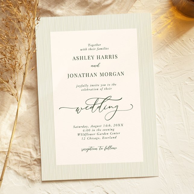 Invitación Sage Green Stripes Wedding Invitation (Subido por el creador)