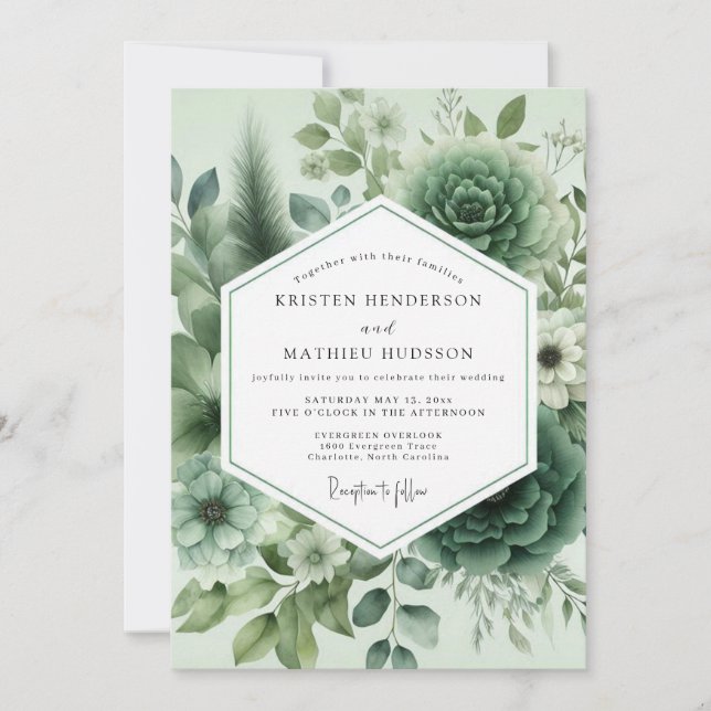 Invitación Sage Green Succulent Bloom Wedding (Anverso)