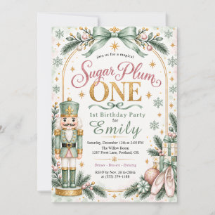 Invitación Sage Green Sugar Plum Cumple 1er Cumpleaños