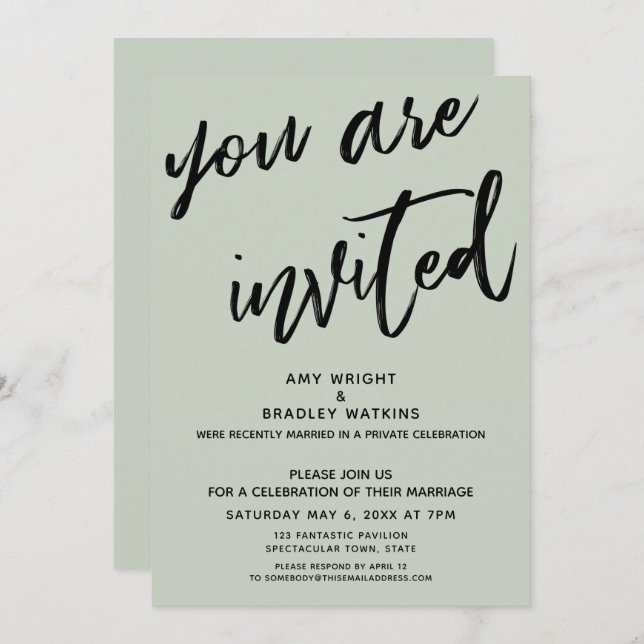 Invitación Sage Green Te Invitan A La Recepción Posterior A L (Anverso / Reverso)