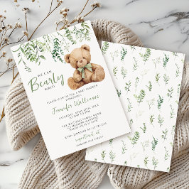 Invitación Sage Green Teddy Bear Greenery Baby Boy Shower