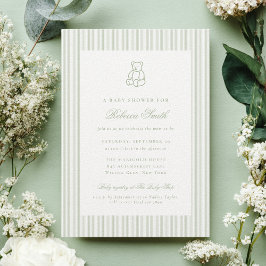 Invitación Sage Green Teddy Bear Preppy Elegant Baby Shower