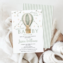 Sage Green Teddy Hot Air Balloon Baby Shower