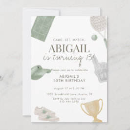 Invitación Sage Green Tennis 13th Birthday Party for Girls