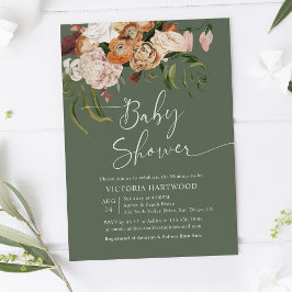 Invitación Sage Green Terracotta Boho Florals Baby Shower