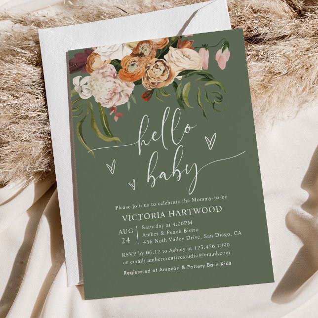 Invitación Sage Green Terracotta Fall Florals Baby Shower (Subido por el creador)