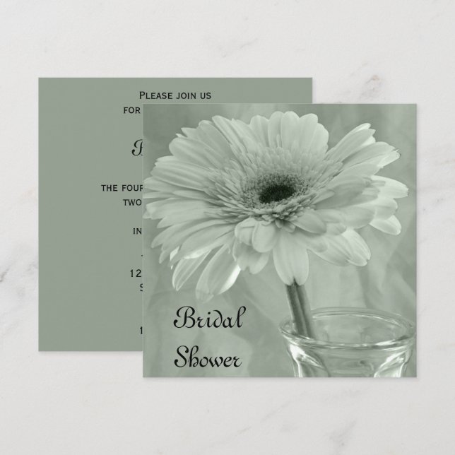 Invitación Sage Green Tintado Gerber Daisy Bridal Shower (Anverso / Reverso)