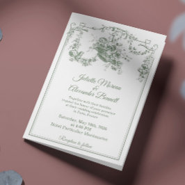 Invitación Sage Green Toile de Jouy Paris Wedding Invitation