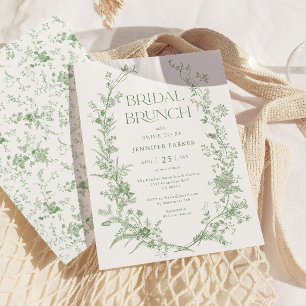 Invitación Sage Green Toile Floral Bridal Brunch