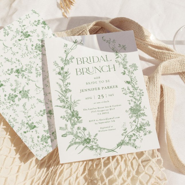 Invitación Sage Green Toile Floral Bridal Brunch (Subido por el creador)