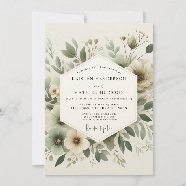 Invitación Sage Green Tranquil Botanical Wedding (Anverso)