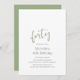 Invitación Sage Green Trendy Modern Minimalista 40 cumpleaños