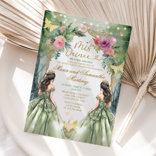 Invitación Sage Green Twin Royal Princess Forest Quinceañera