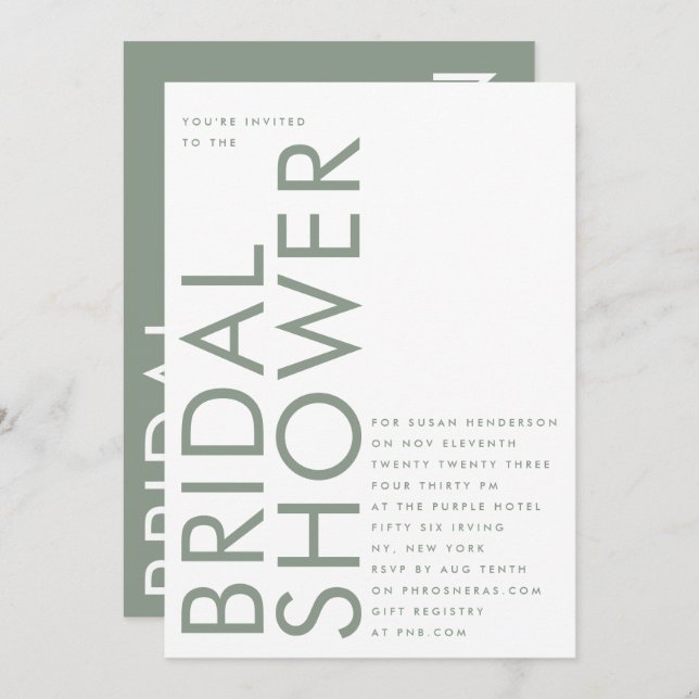 Invitación Sage Green Ultra Moderno Nombre personalizado Brid (Anverso / Reverso)