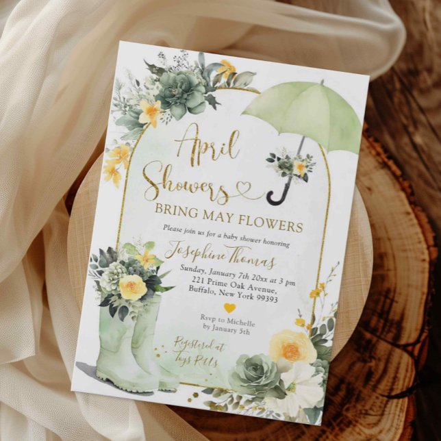 Invitación Sage Green Umbrella April Showers Baby Shower (Subido por el creador)