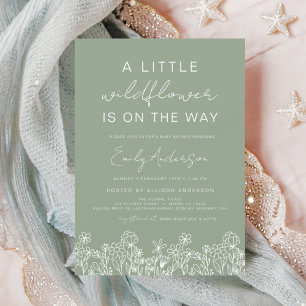 Invitación Sage Green Un Pequeño Baby Shower De Flor Silvestr