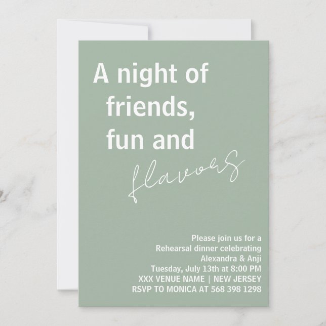 Invitación Sage Green, una noche de divertidos amigos Ensayos (Anverso)