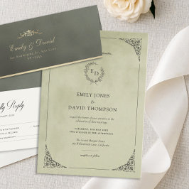 Invitación Sage Green Velvet Laurel Wreath Minimalist Wedding