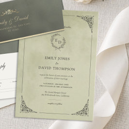 Invitación Sage Green Velvet Laurel Wreath Minimalist Wedding