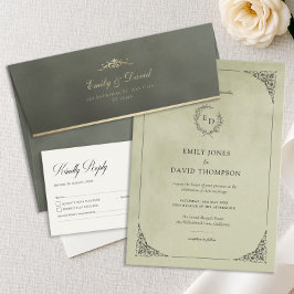 Invitación Sage Green Velvet Laurel Wreath Minimalist Wedding