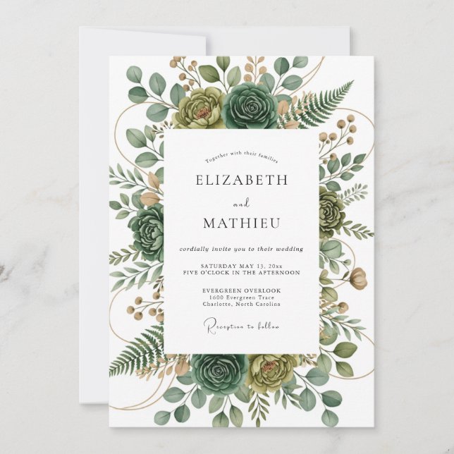 Invitación Sage Green Verdant Flourish Wedding (Anverso)