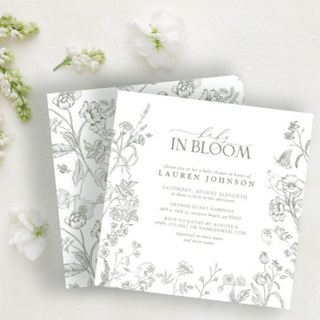 Invitación Sage Green Victorian Elegant Floral Baby In Bloom (Subido por el creador)