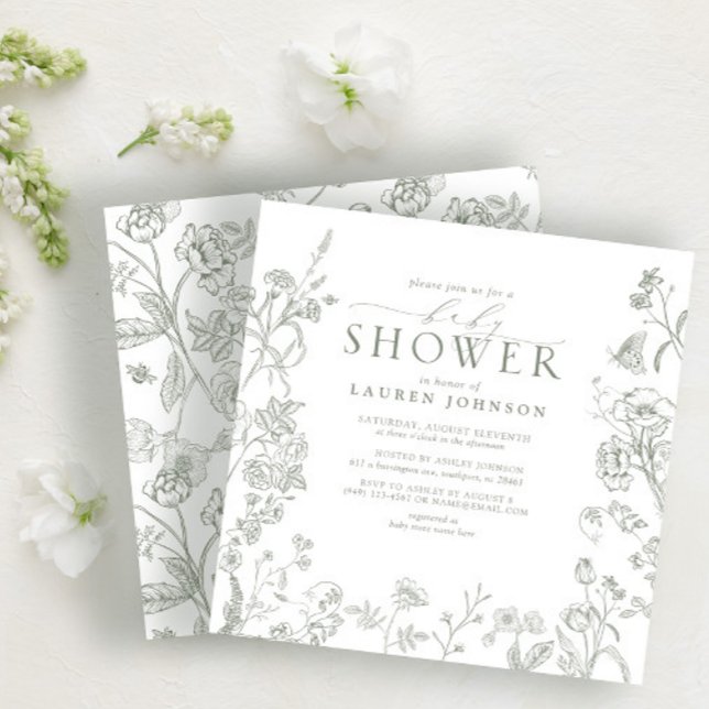 Invitación Sage Green Victorian Elegant Floral Baby Shower (Subido por el creador)